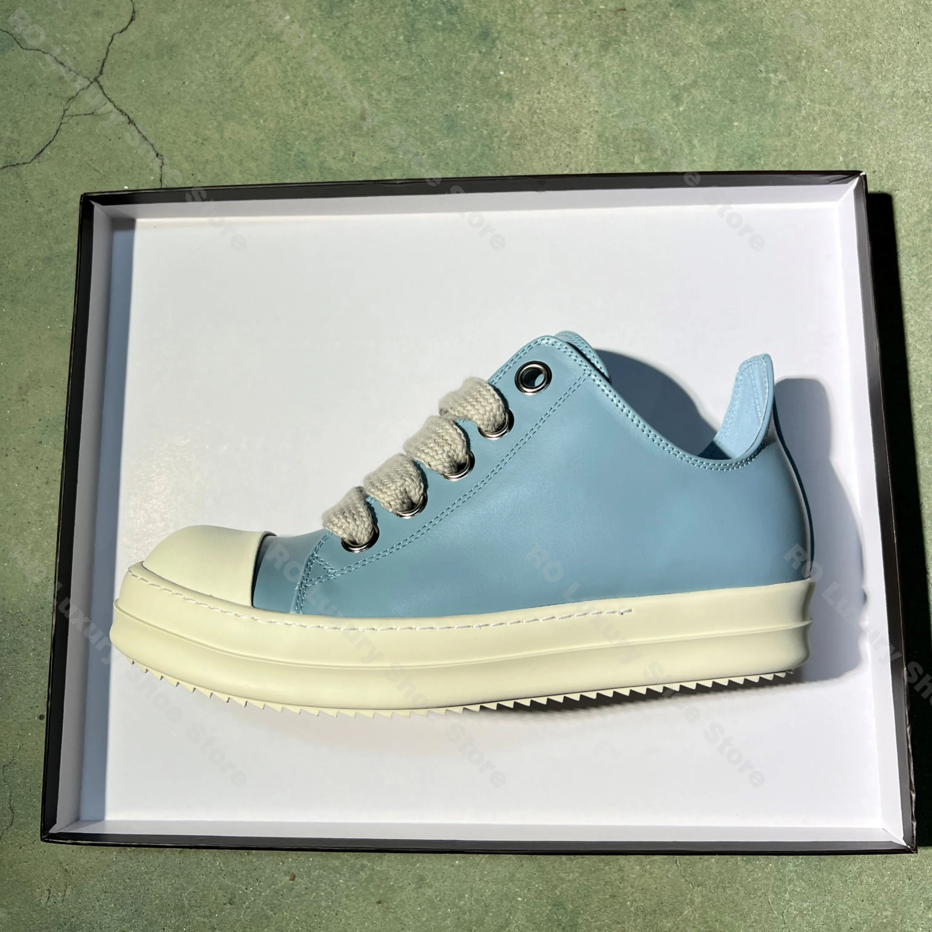 Brand Casual Women Sneaker Low Top Blue Men Shoe Designer Leather Jumbo Laces Trainer Thick-sole Luxury Street Flat Trainer