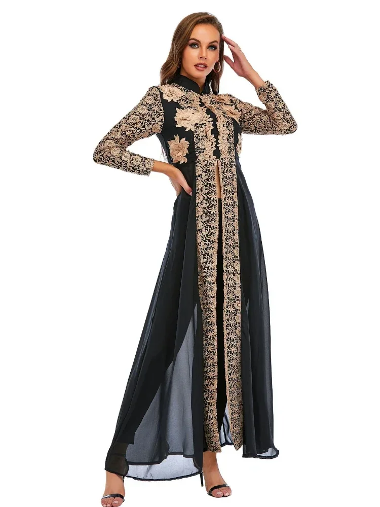 Elegant Abab 2 Piece Dress Pant Sets Abaya Dubai Muslim Women Dress Turkey Islamic Robe Longue Femme Abayas Kaftan Niqab Vestido