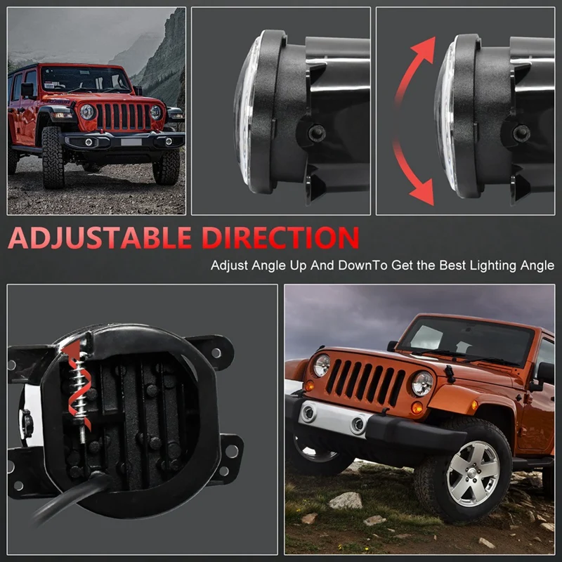 2 PCS Round LED Fog Lights With White DRL Amber Turn Signal Lights Black 4 Inch For Jeep Wrangler JK Dodge Chrysler Accessories