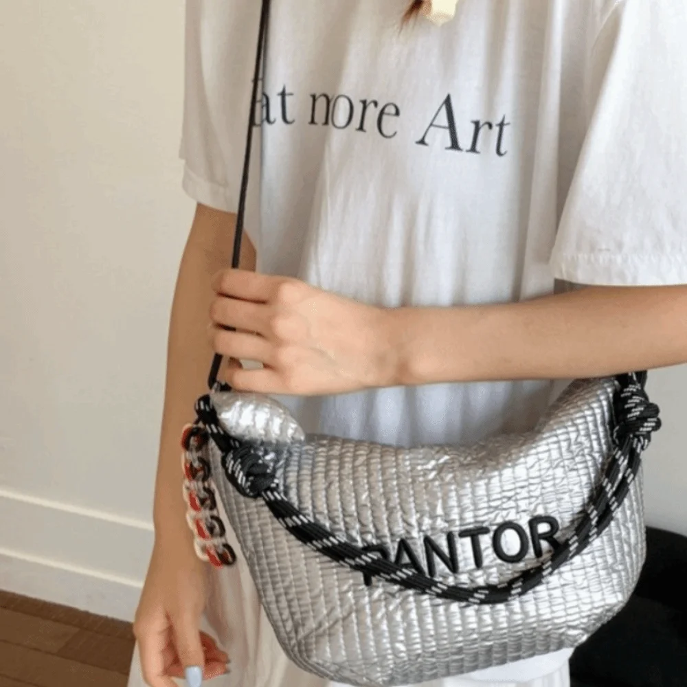 

Simple Korean Letter Shoulder Bag Versatile Stylish Hobo Crossbody Bag Adjustable Strap Zipper Women's Handbag Daily