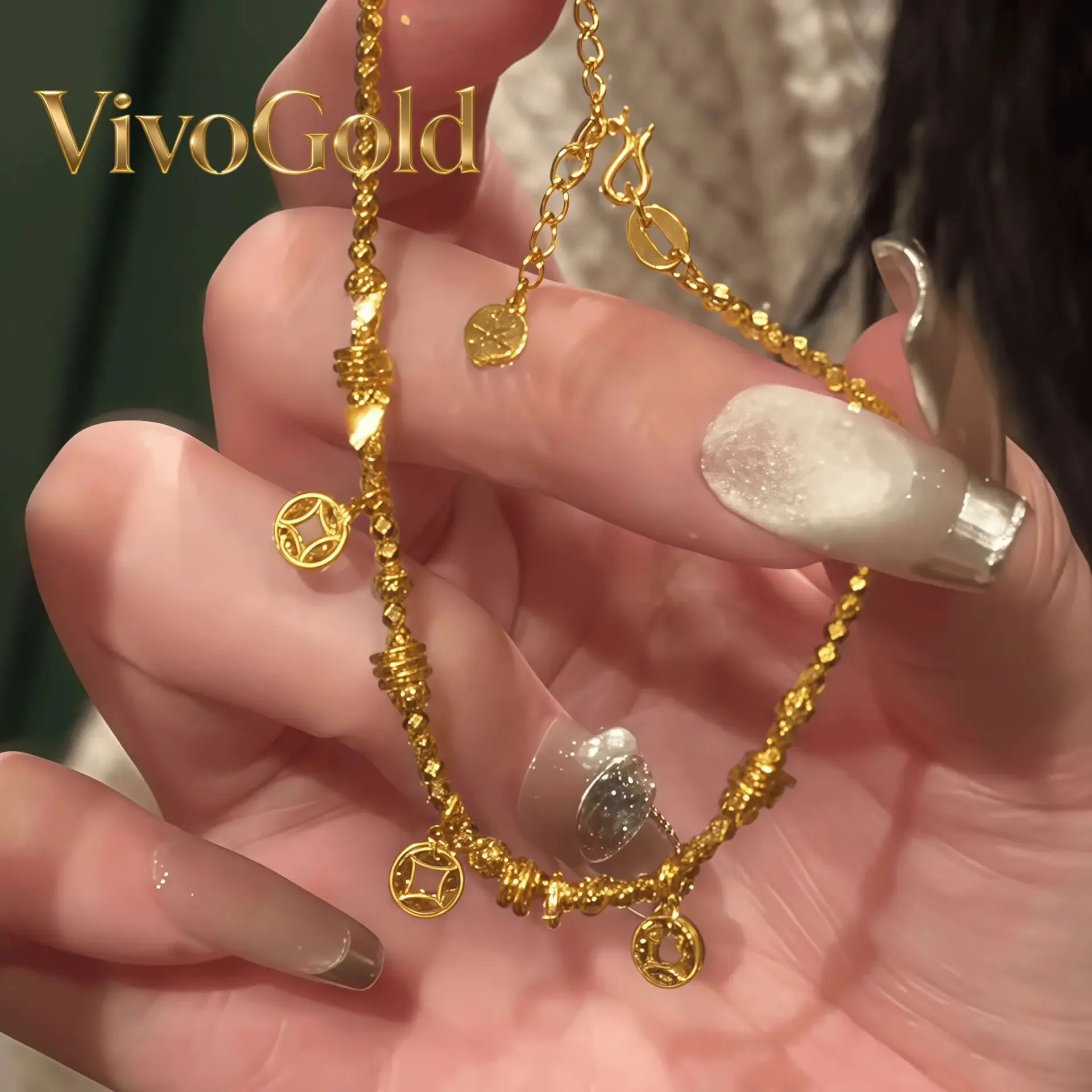 

VivoGoldNew Style 9999 24K Real Gold Shattered Ice Copper Coins Flashing Disco Beads and Carpets to Send Girlfriend Gifts