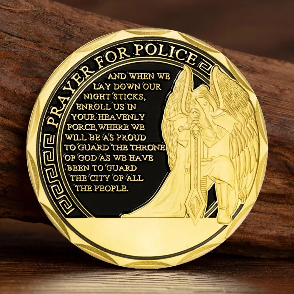 Saint Michael Law Enforcement Golden Plated Souvenirs Coins God Bless The Police Prayer Police Officer Commemorative Coin