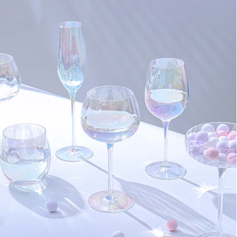 

Glass Cup Nordic Wind Wine Glass Electroplating Crystal Cocktail Glass Rainbow Red Wine High Feet Simple Cold Drink Glas of Wine