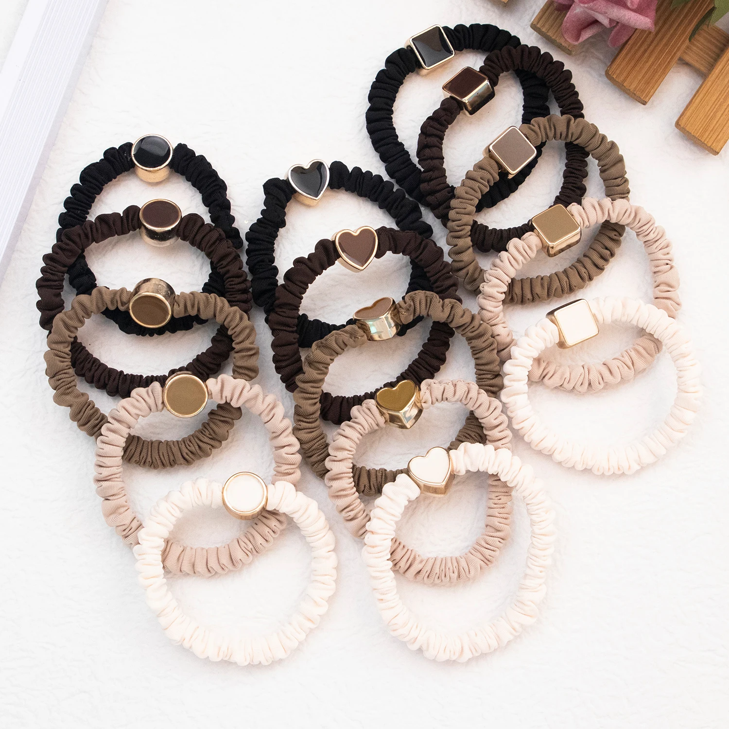 5PCS Girls Elastic Hair Ties Cute Heart Headbands Satin Hair Bands Women Girls Ponytail Holder Hair Accessories