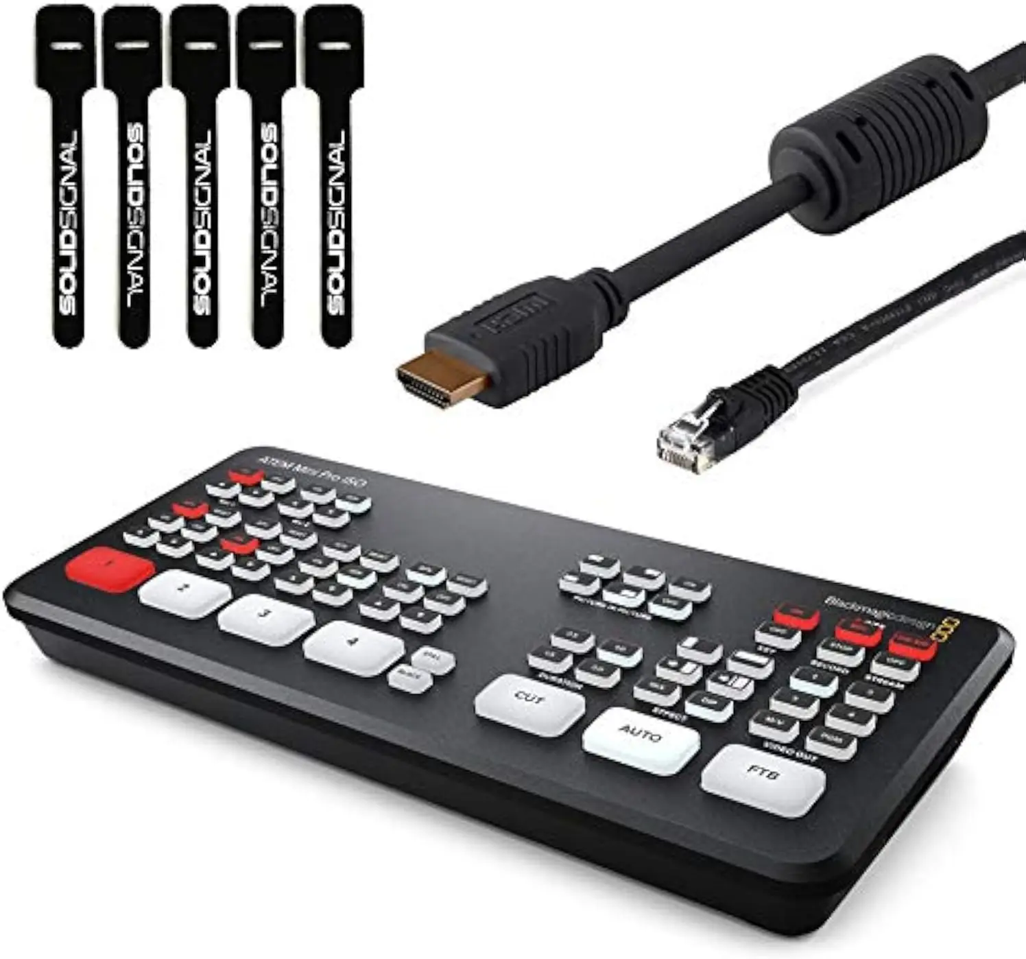 

Blackmagic Design ATEM Mini Pro ISO HDMI Live Stream Switcher Bundle and 5-Pack of SolidSignal Cable Ties (SWATEMMINIBPRISO)