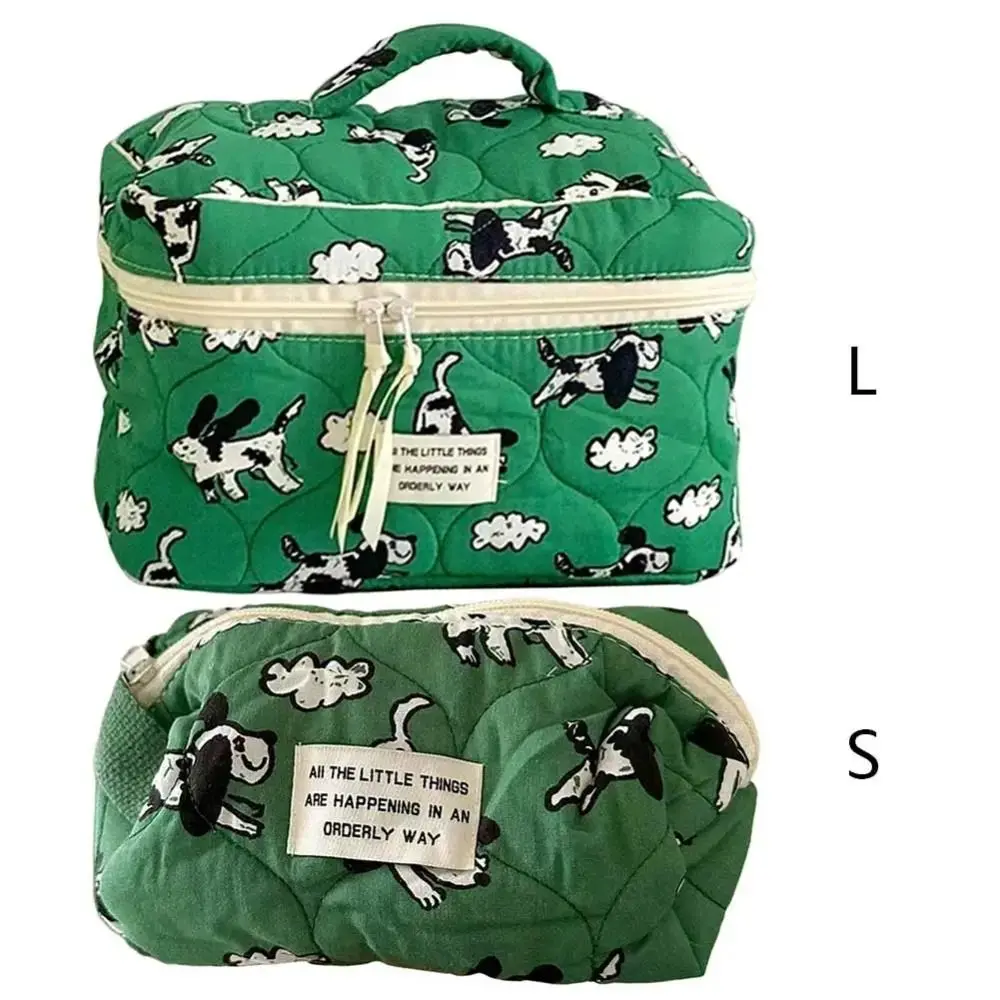 الكورية الأزياء الكرتون الكلب حقيبة مستحضرات التجميل المنظم سعة كبيرة الأخضر حقيبة مستحضرات تجميل السفر حقائب أدوات الزينة القطن القماش الجمال