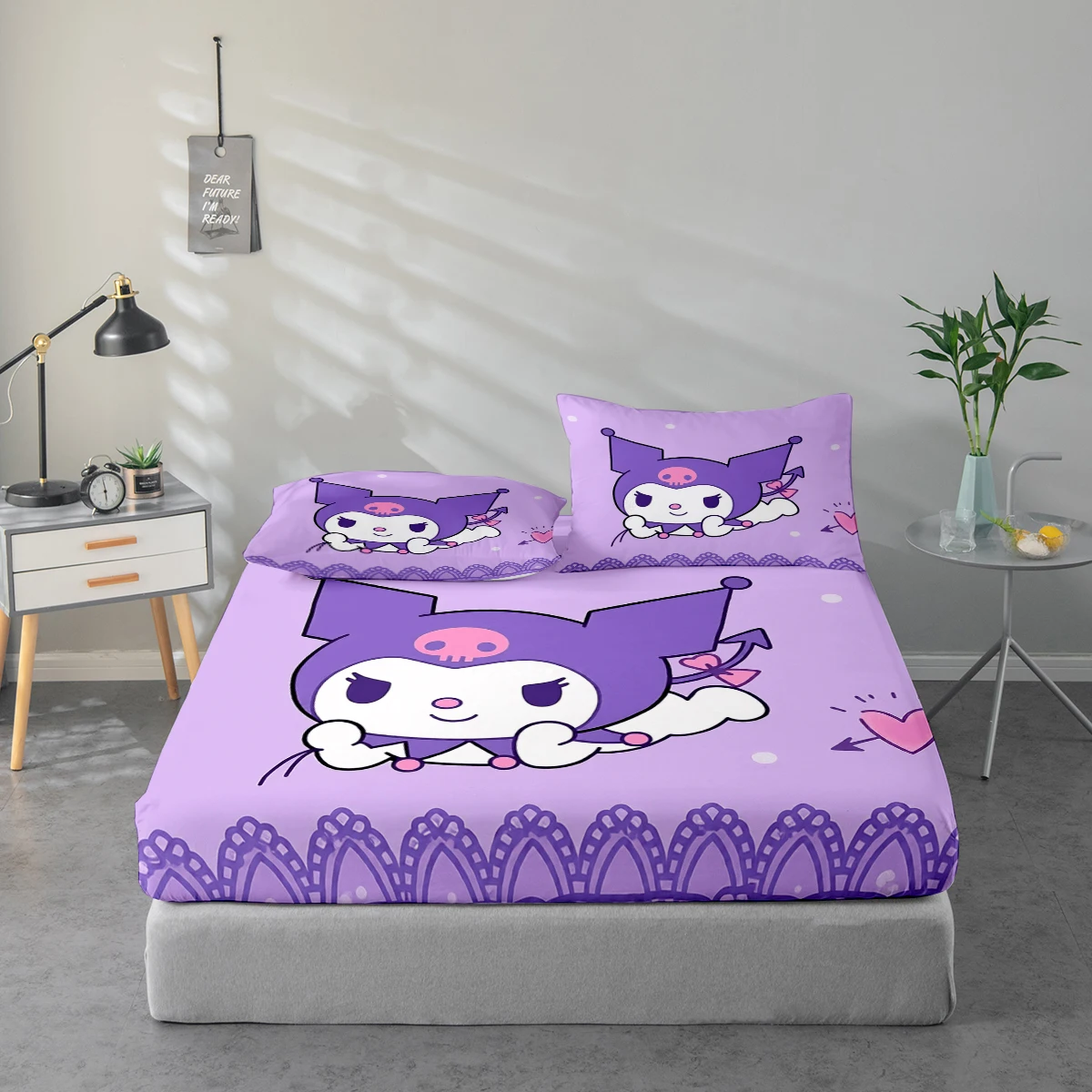 

Комплект постельного белья из 3 предметов с цифровой печатью высокого разрешения, с крупным цветочным принтом Куроми, включает 1 простыню на резинке + 1/2 наволочки, подходит для спальни, гостевой комнаты, домашнего декора, простыня на резинке из полиэфир