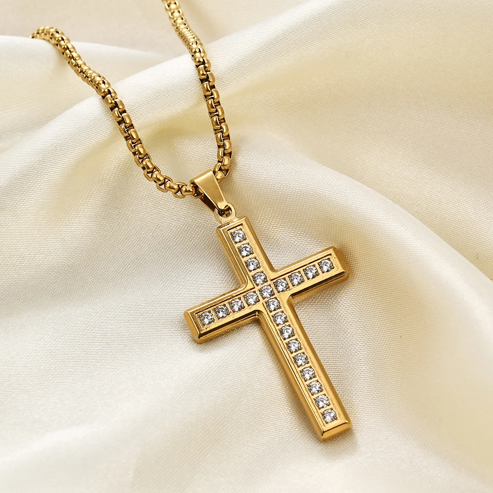 VQYSKO Zircon Cross Pendant Necklace Pave Cross Chain For Women Dainty Religious Jewelry Gift For Man