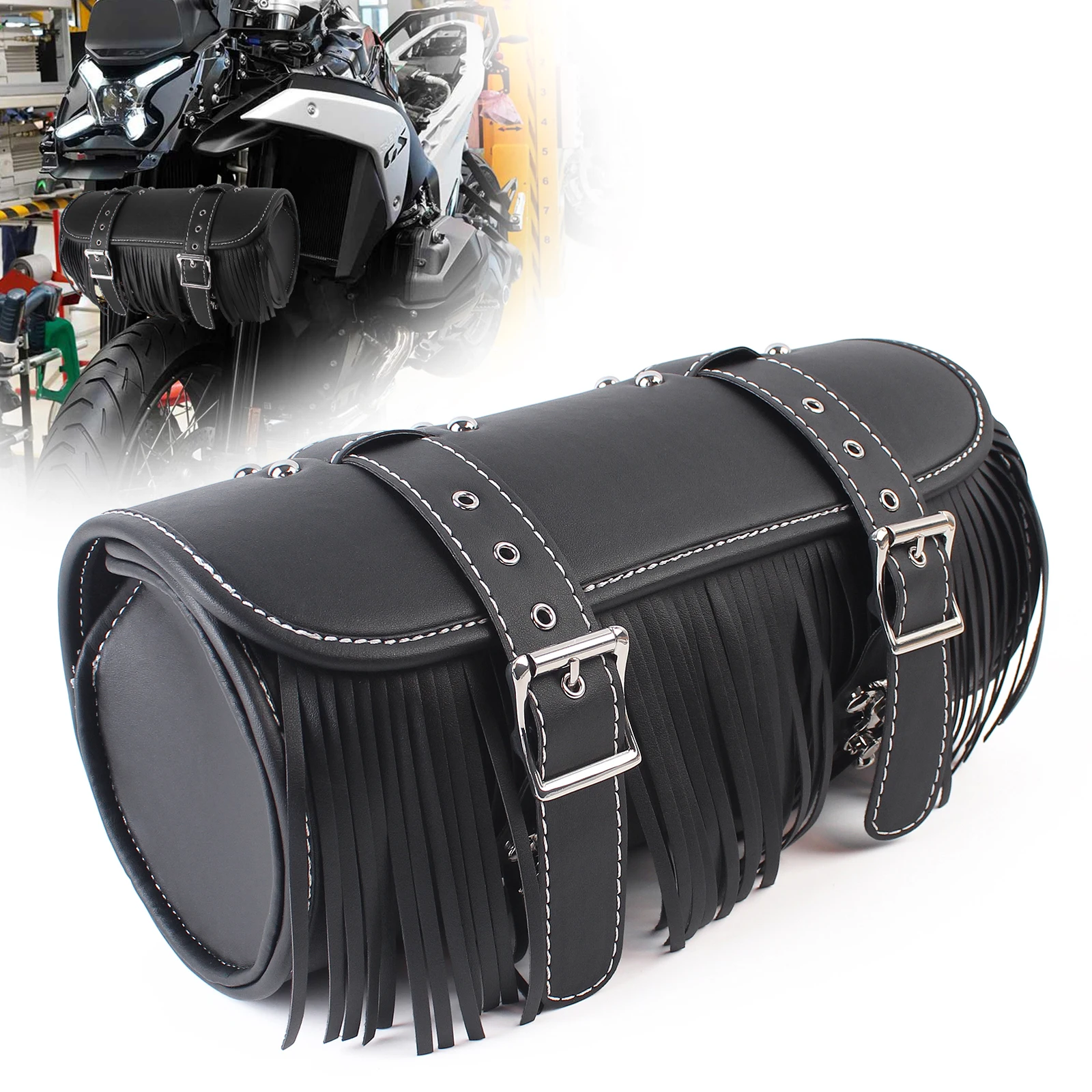 

Motorcycle Universal Bag Saddlebags PU Leather Front Fork Tail Tool Bag Luggage For Harley Chopper Bobber Cruiser Sportster XL