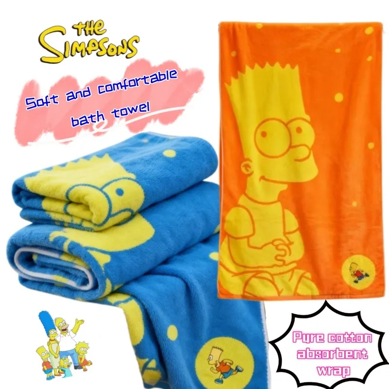 

New The Simpsons Marge Bart Lisa Homer Soft and Comfortable Absorbent Bath Towel Anime Cartoon Pattern Household Bath Wraps Cute