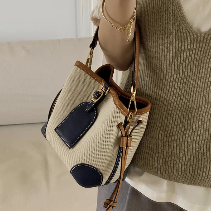 England Style Canvas Bucket bags For Women Luxury Designer Handbags Purses 2024 New In Vintage Chains With Inner Pocket Shoulder