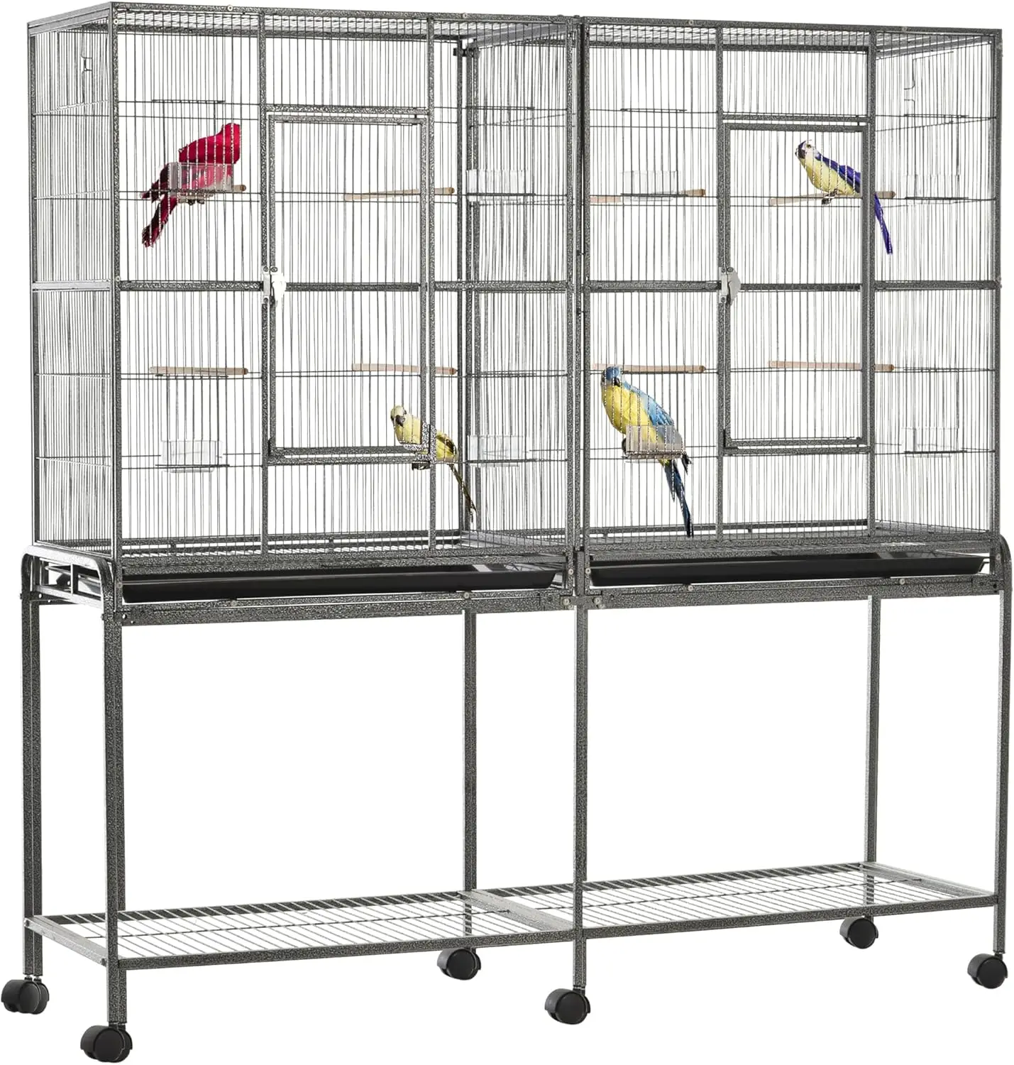 

Rolling Metal Bird Cage Feeder with Detachable Rolling Stand, Storage Shelf, Wood Perch & Food Container