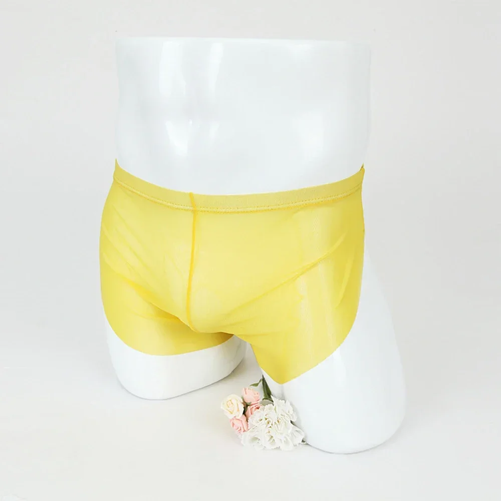 Plain Underpants Boxer Men's Shorts Elasticated Waist Four Corners Home Pajamas See Through Solid Color Ultra-thin
