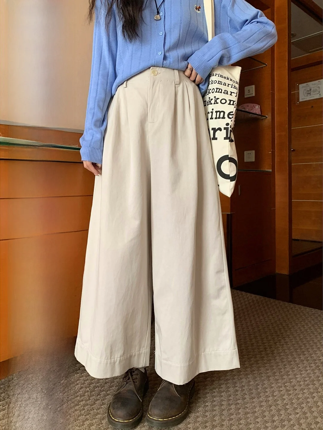 

High Waist Wide Leg Pants Women's Casual Loose Fit Comfortable High Waist Loose Versatile Slimming Effect Casual Cotton Blend