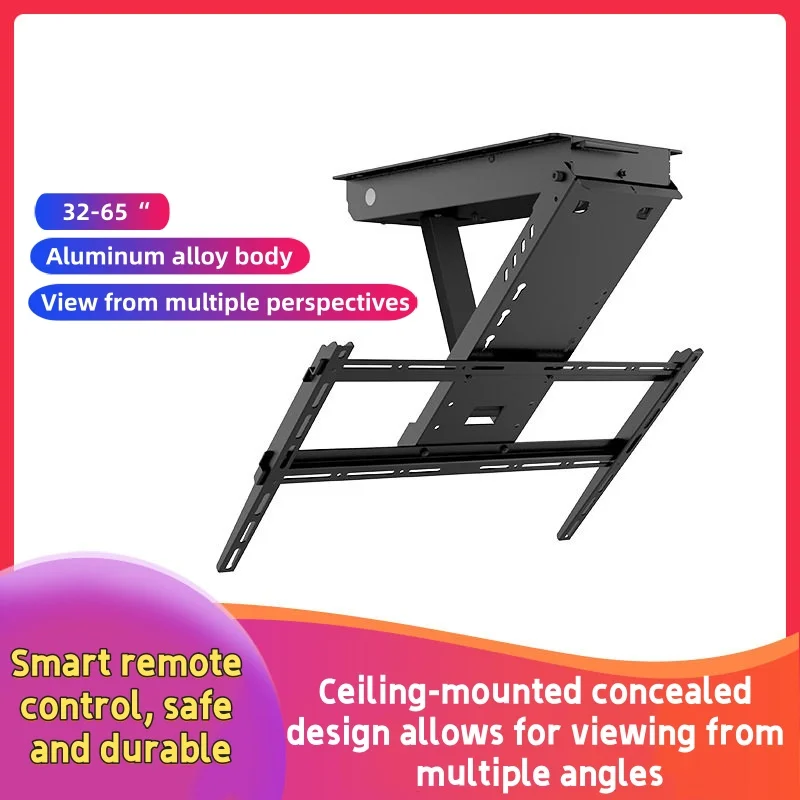 Electric Ceiling TV Lift, Hidden Flip Down TV Wall Mount Bracket Remote Control 0-85° Angle Adjustable Load 80KG