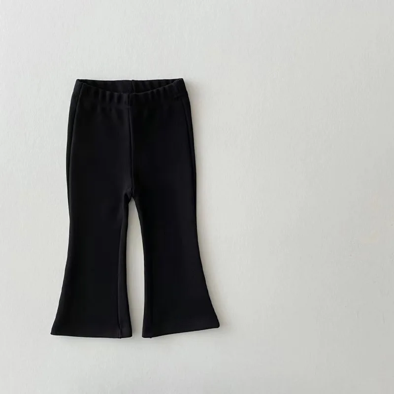 Calças de sino de fenda estilo coreano infantil, calça casual para menina, moda simples e doce, cor sólida, nova para outono