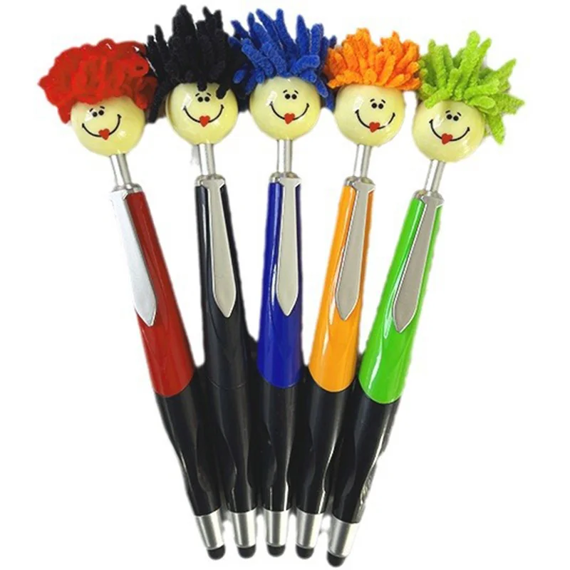 

5pcs Mop Head Ballpoint Pens Funny Mophead Topper Pen with Plush Hair Writing Click Pen Portable Cute Cartoon Multi-function