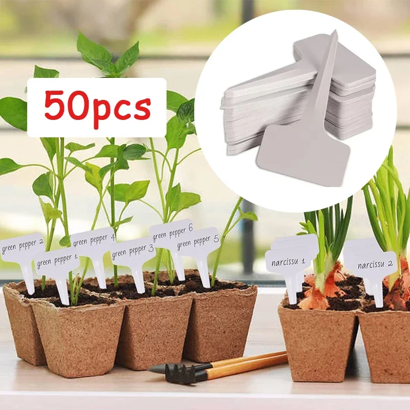 50pcs T-Type Plant Label Markers Waterproof PVC Garden Plants Classification Sorting Sign Tags Plant Nursery Markers Label