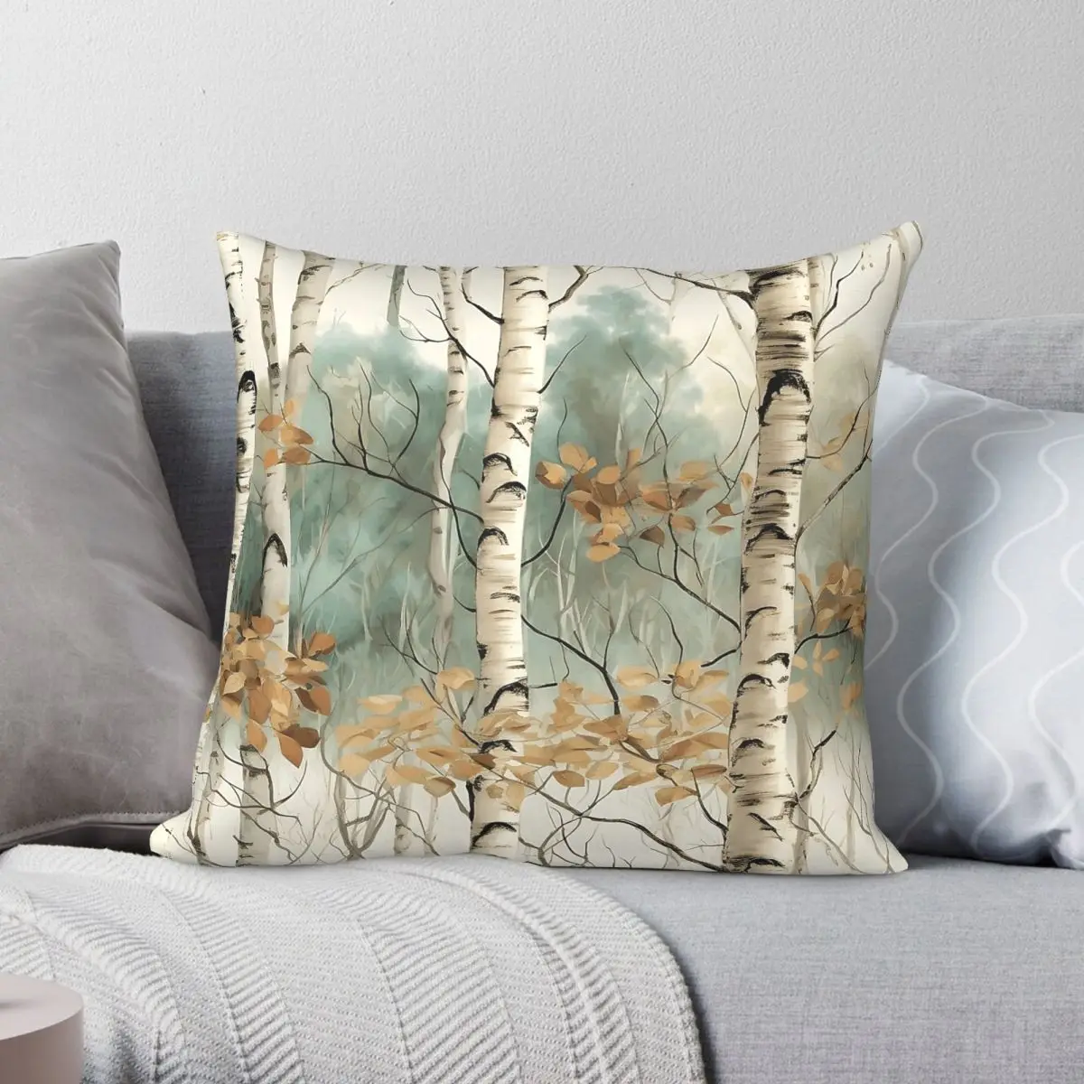 Birch Tree Birch Square Pillowcase Polyester Linen Velvet Printed Zip Decorative Sofa Seater Cushion Cover Wholesale