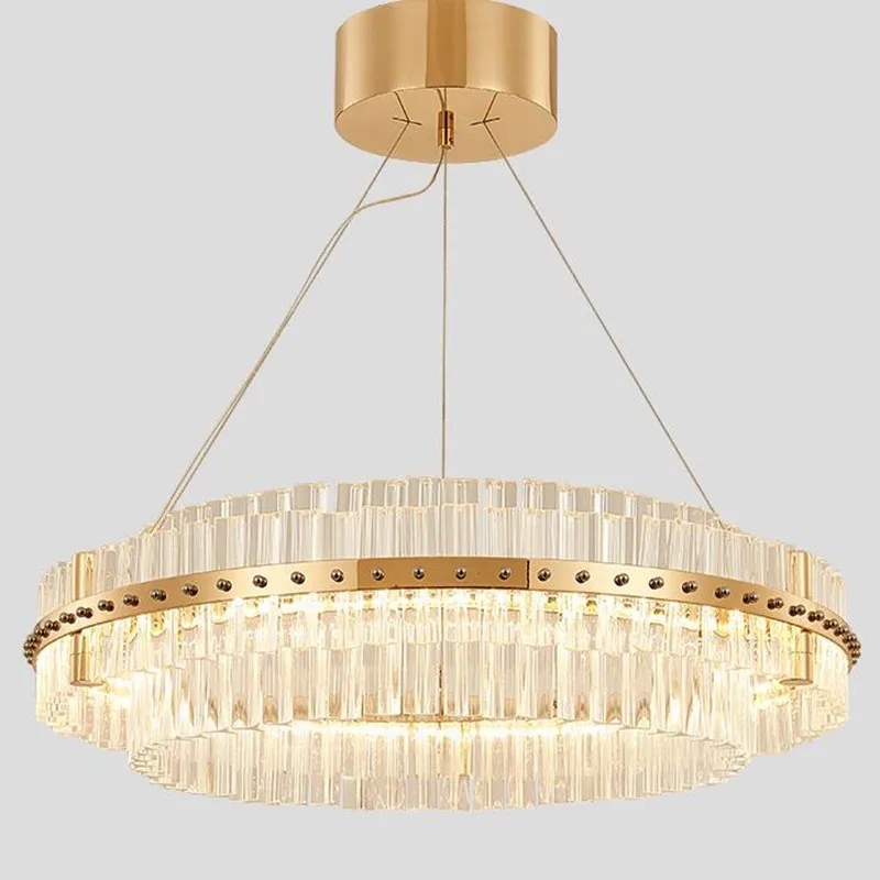 

Living Room LED Chandelier Luxury Modern Crystal Lamp Double Layer Hanging Cristal Lustre Dining Room Gold Lighting