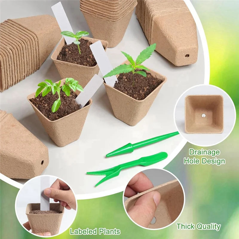 

A19I-120 Pack Square Peat Pots For Seedlings, Seed Starting Pots With Drainage Holes,Biodegradable Herb Seed Pots Kits