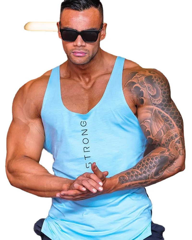 Gym Tank Top Men Sleeveless Racer Vest Training Stitching  Mens Crop Top White Tank Top