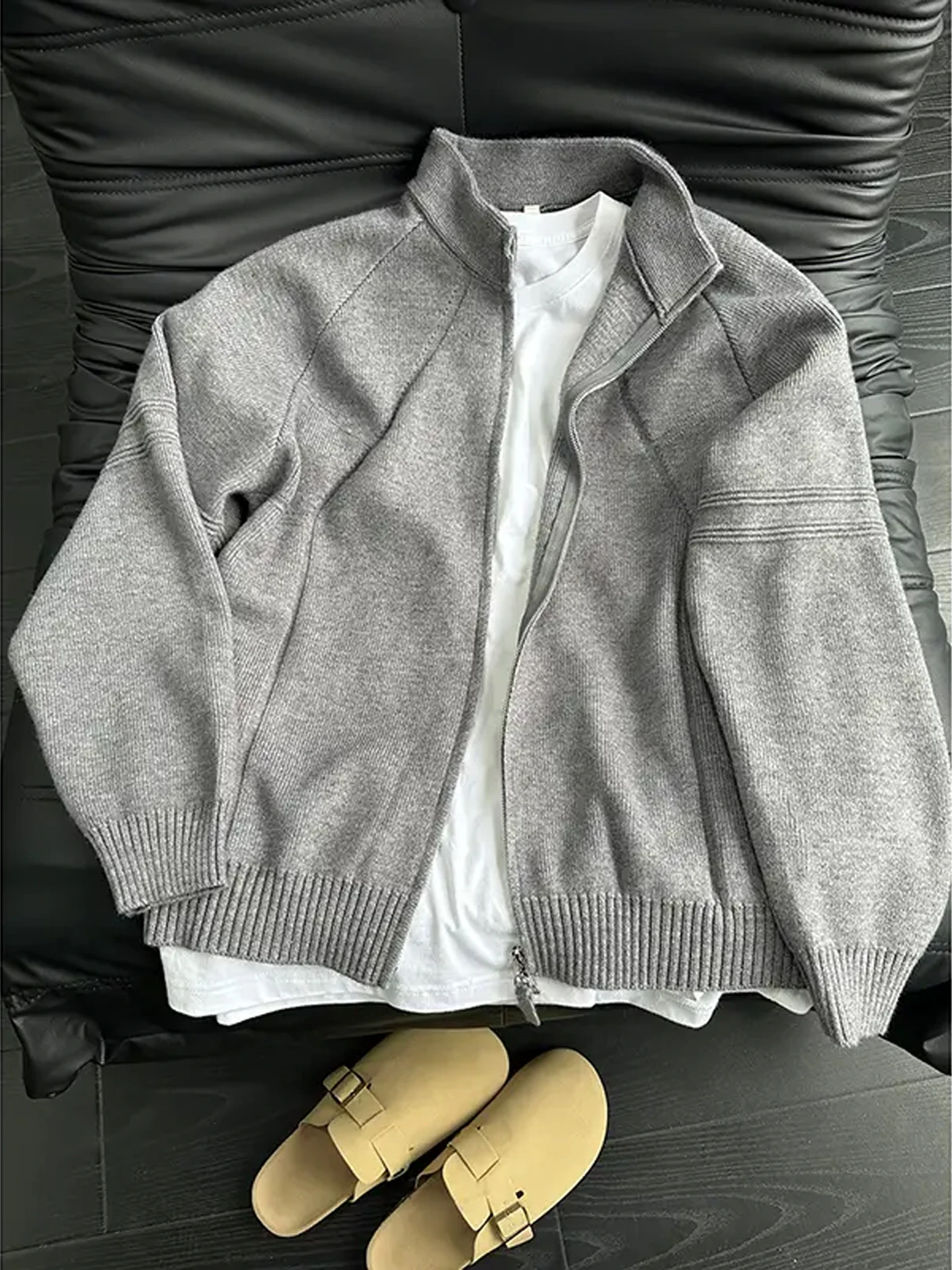 

ay Cleanfit Knitted Jaet Men's Autumn Lazy Sle Open Cardigan Sweater Double Zipper Stand Collar Knitted irt for Men