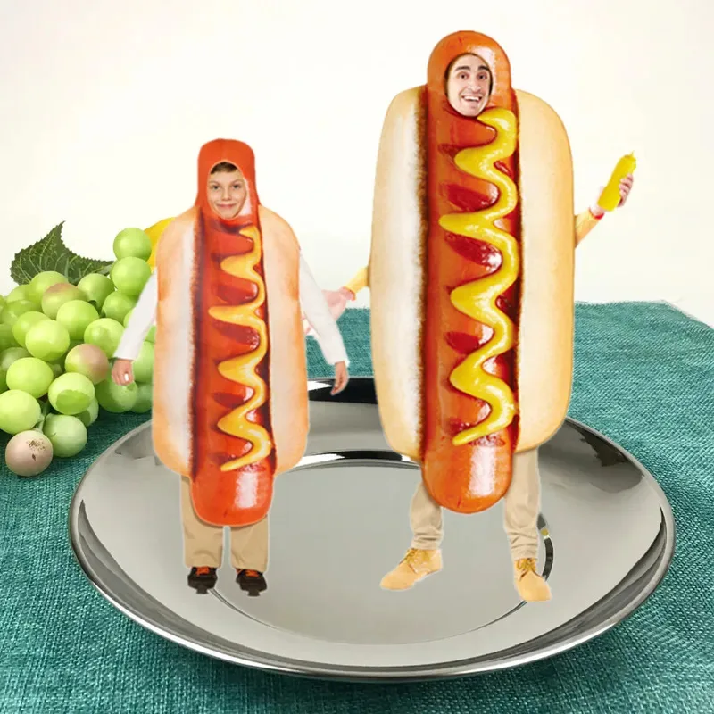 

Purim Adult Kids Funny 3D Print Food Sausage Hot Dog Costumes Halloween Men Women One-Piece Pizza Costume Carnival Food Costume