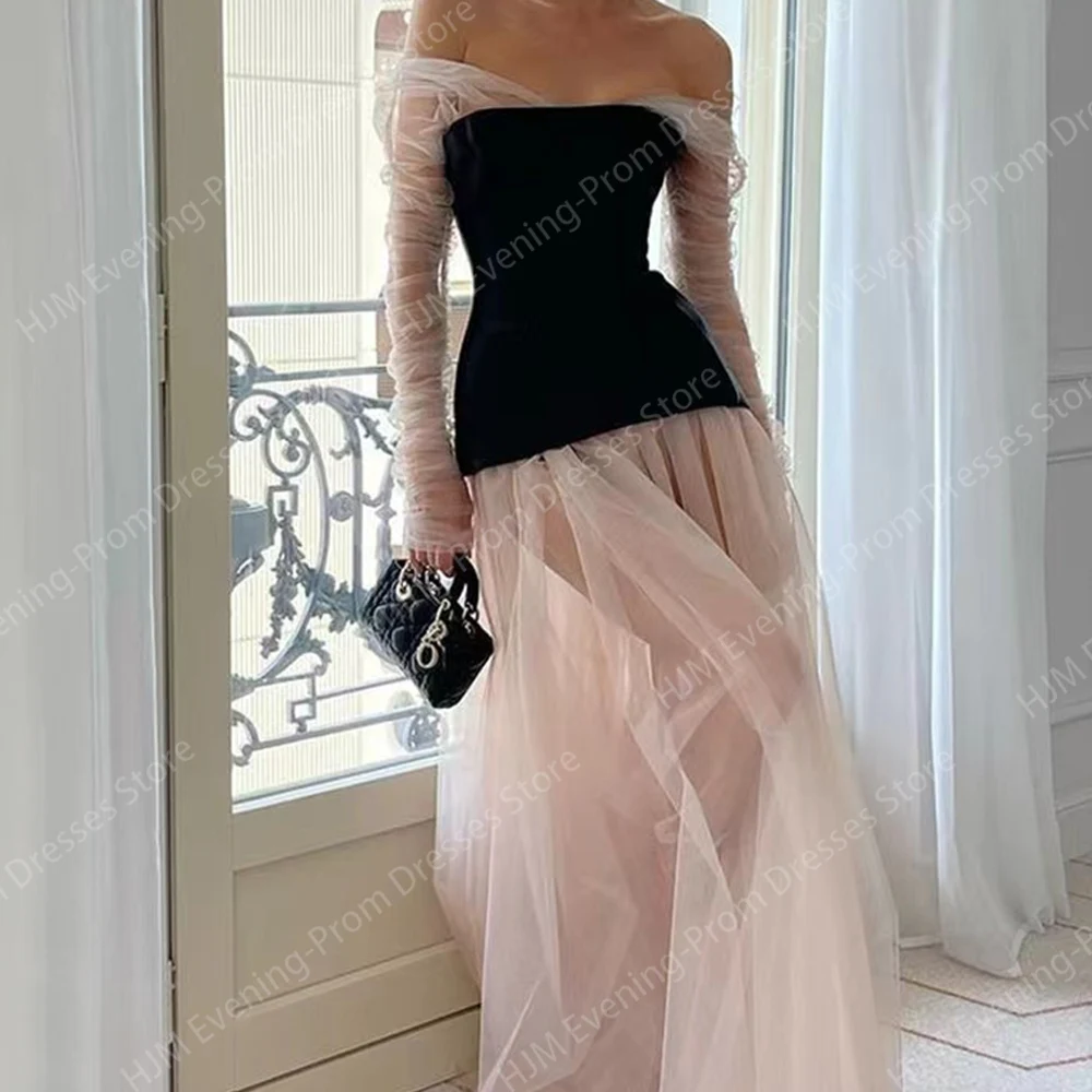 Elegant Long Evening Dresses for Women Tulle Illusion Floor-Length Straight Prom Party Wedding Special Events Gala Dress 2024