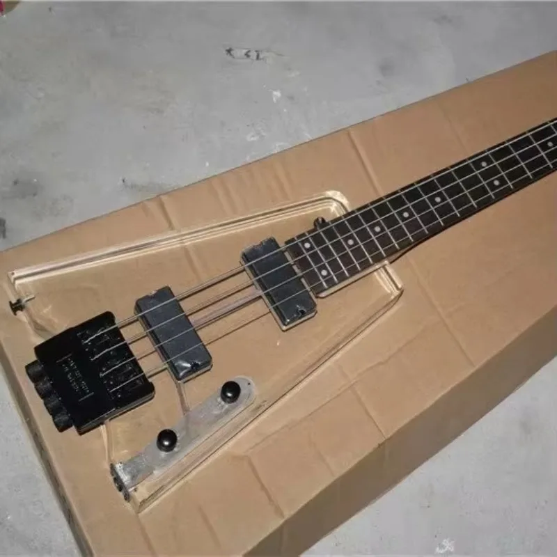 STLF Flyoung High Quality Acrylic Headless Electric Guitar 4 Strings Bass Black Hardwares