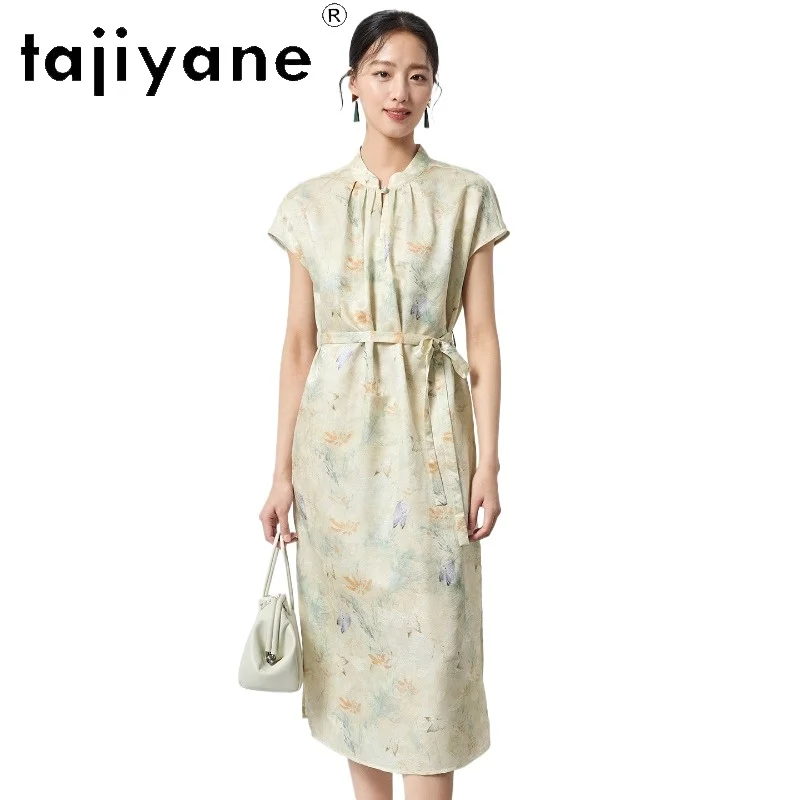 

TAJIYANE New Summer Dresses for Women Mulberry Silk Printed Dress Stand Collar Woman Clothes Luxury Dresses 2026 Платье Женское