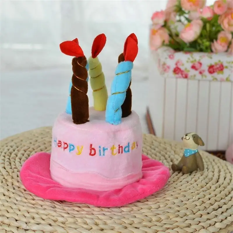 

1 Set Lovely Small Pet Hator Nament Dog Birthday Cake Hat Pure Handmade Wool Pink Blue Hat