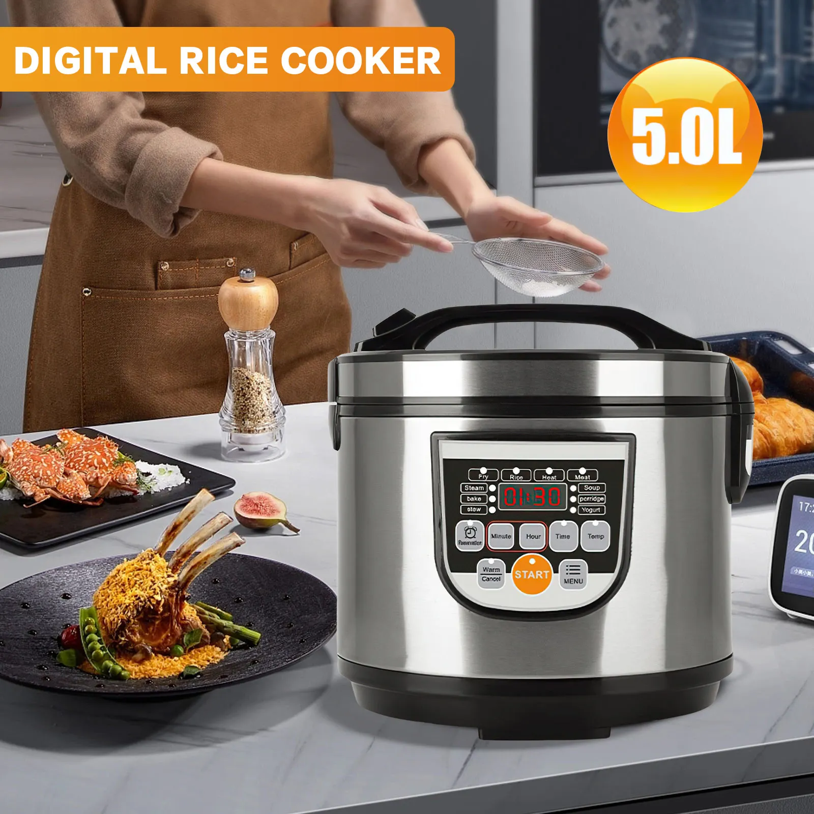 5L Elektrischer Schnellkochtopf Edelstahl Smart Multicooker für die Küche Slow Cooker Reiskocher Dampftopf Speisenwärmer 220V – Detail 6