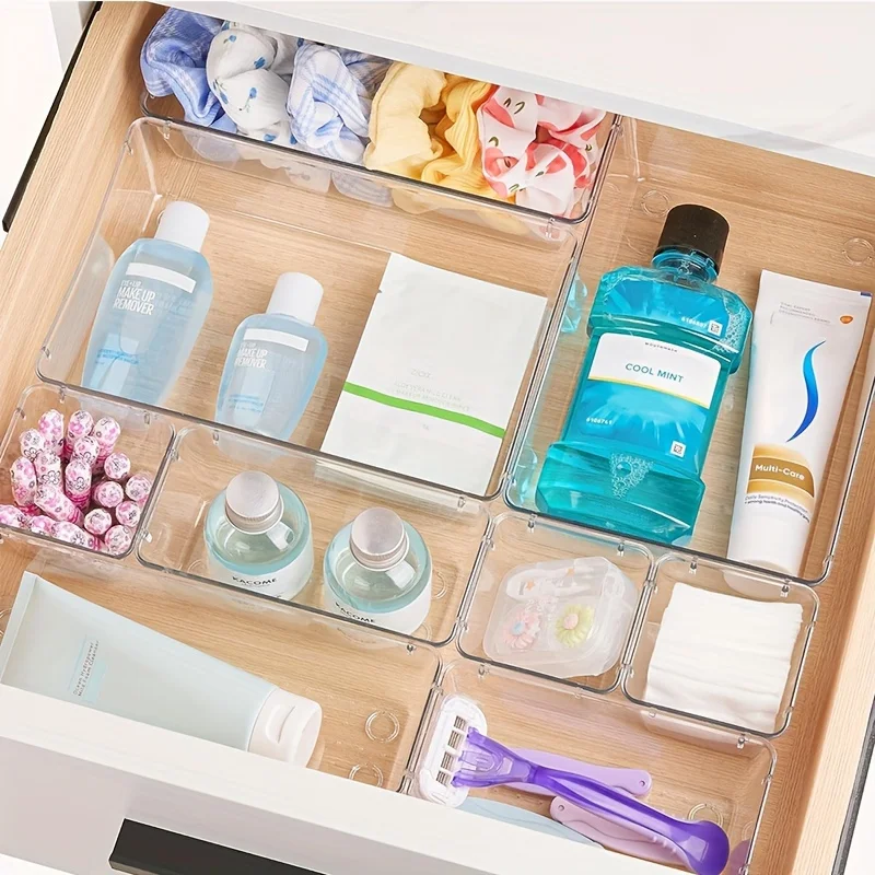 25/9/12/44pcs Transparent Tray Plastic Modular Drawer Organizer Set Stackable Bins Adjustable Dividers for Cosmetics/Small Parts