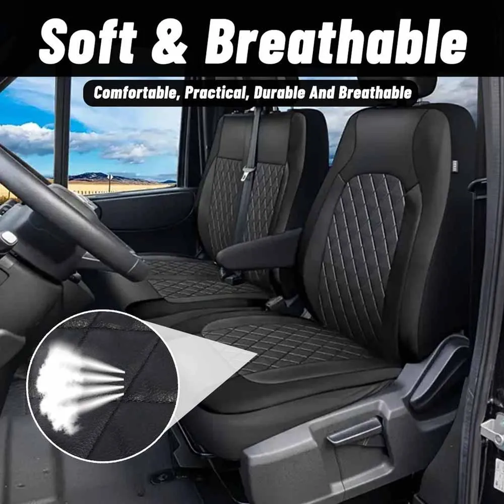 Black Diamond Quilted Faux Leather PU Car Van Seat Covers Heavy Duty Waterproof 2+1 Single Double for Vauxhall Vivaro Movano