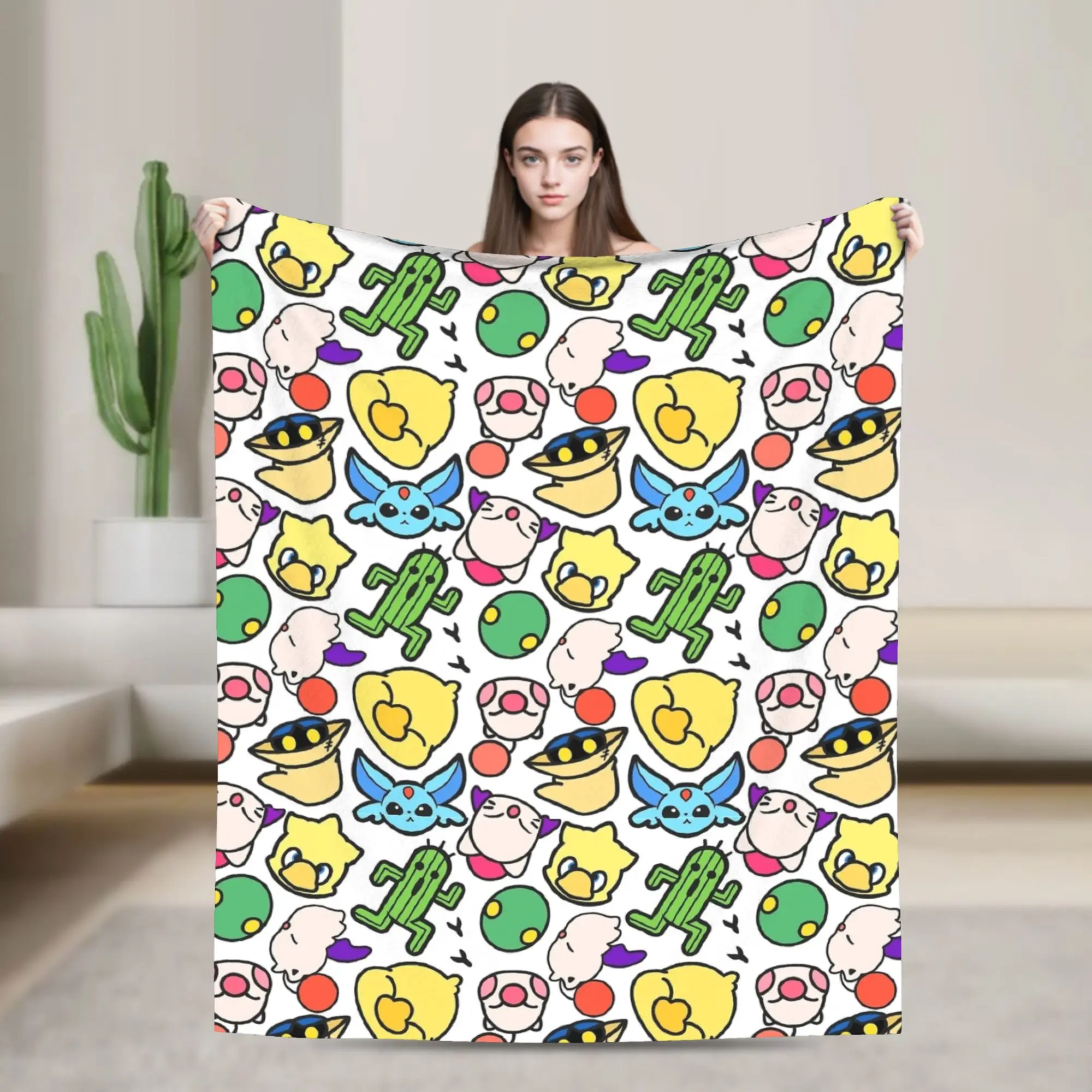 Finals Fantasys Cute Cartoon Pattern Blanket Game Flannel Throw Blankets Summer Air Conditioning Portable Lightweight Bedsprea,