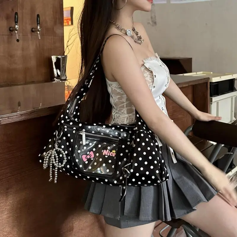 

2025 New Fashion Oil Wax Leather Dot Decoration Single Shoulder Women's Bag Tide Original Casual Versatile Crossbody Bags Trendy