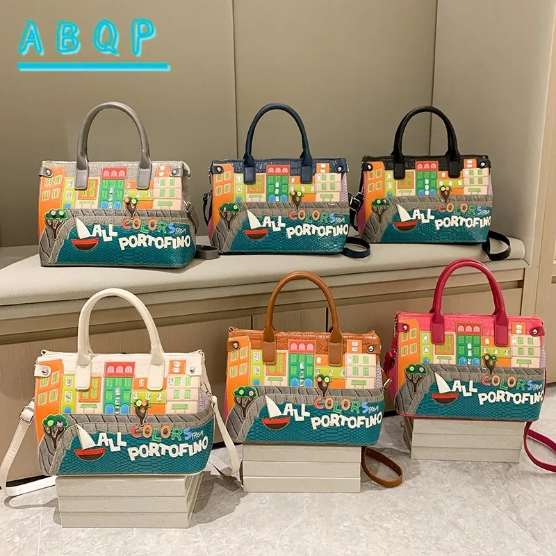 

Women's Shoulder Bag Fashion Trend Retro Texture Tote Bag Messenger Bags Handmade Creative Graffiti Design Handbag