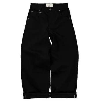 Y2K Vintage Black Denim Two Piece Set Asymmetric Button High Neck Jacket Baggy Wide Leg Pants Streetwear Gothic Harajuku Outfits 6