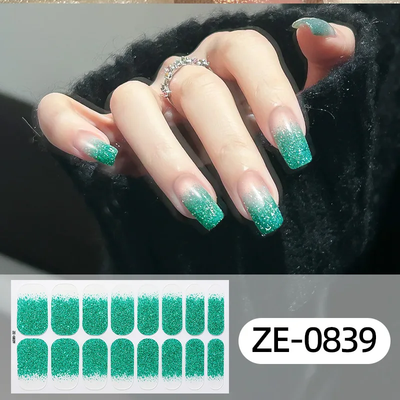 16가지 색상의 반짝이는 네일 스티커, 단색 그라데이션 미세 글리터 풀커버 네일 랩스 데칼 DIY 네일 아트 스티커