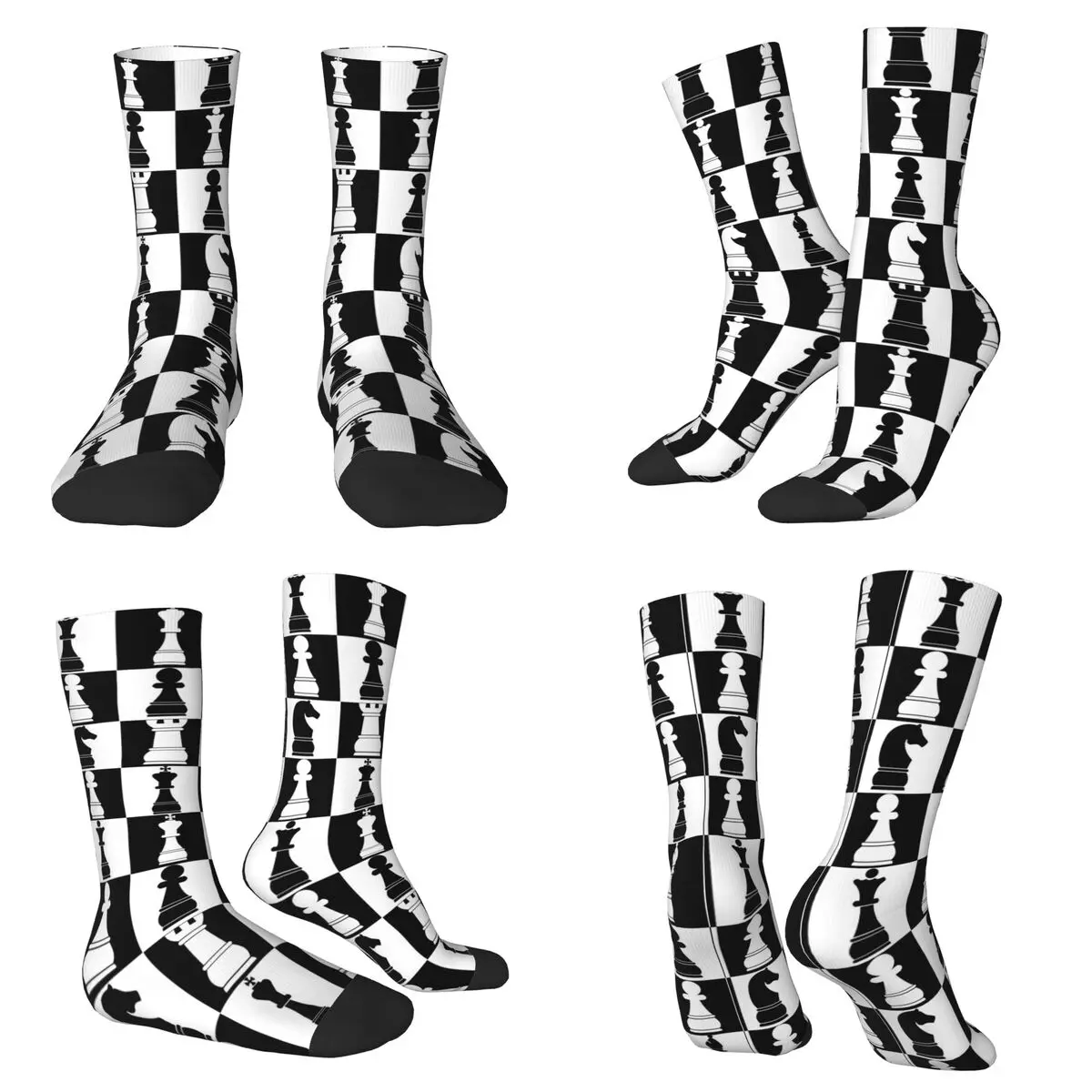 Chess Piece And Checkerboard Socks Harajuku High Quality Stockings All Season Long Socks for Unisex Valentine's Day Gifts
