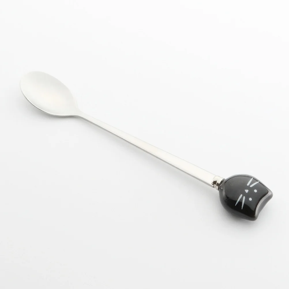 

1 Pc Ceramic and Stainless Steel Small Spoons Cartoon Coffee Milk Tea Stirring Spoon (Black )
