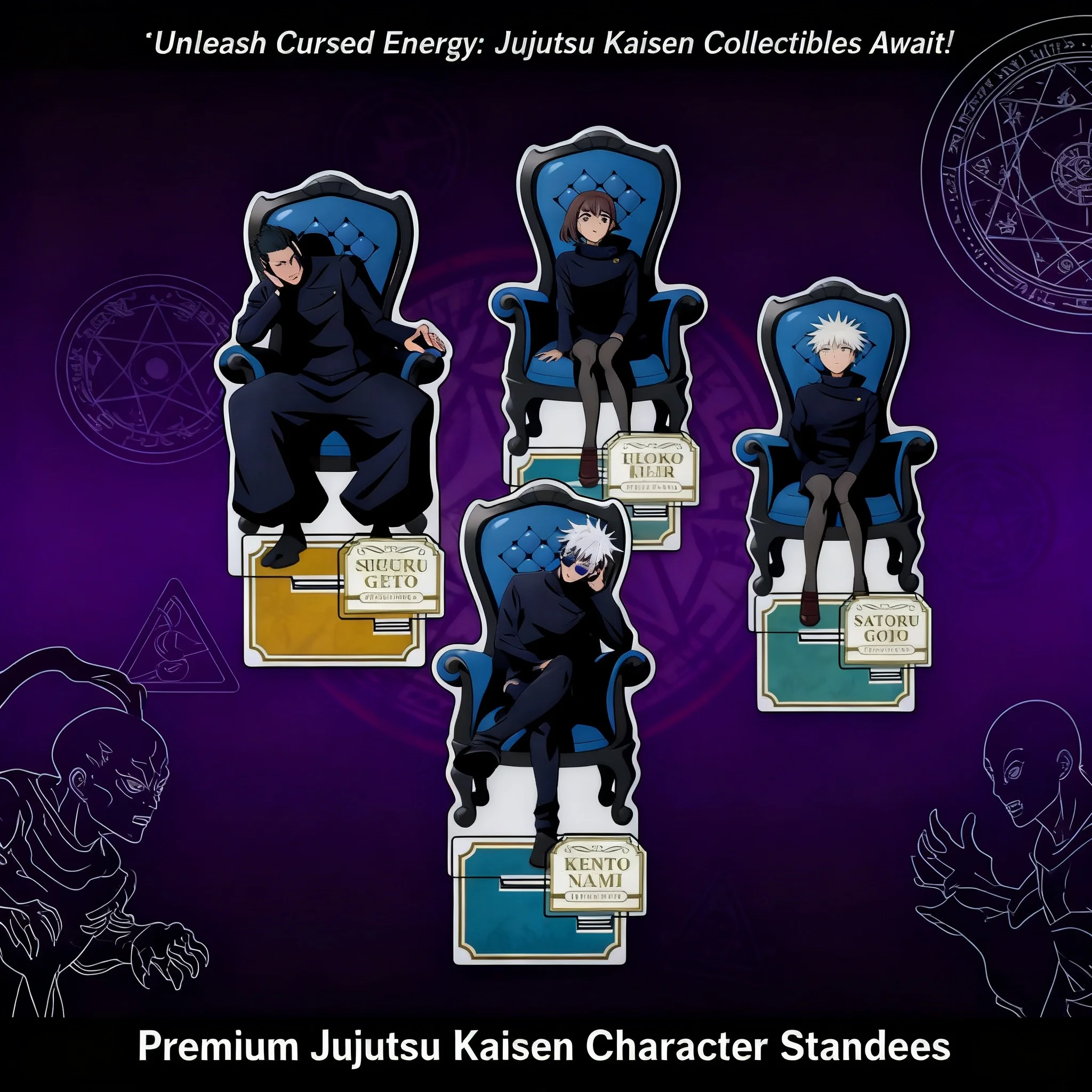 

Акриловые фигурки-подставки по аниме Jujutsu Kaisen 2: Сатору Годжо, Сугуру Гето, Шоко Иэйри, Нанами Кэнто — декор для стола/кресла