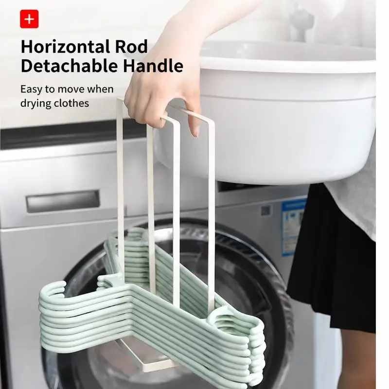 Metal Hanger Storage Rack With Portable Handle, Anti-Rust Space Saving Clothes Hanger Holder Stand For Laundry Room & Closet Or