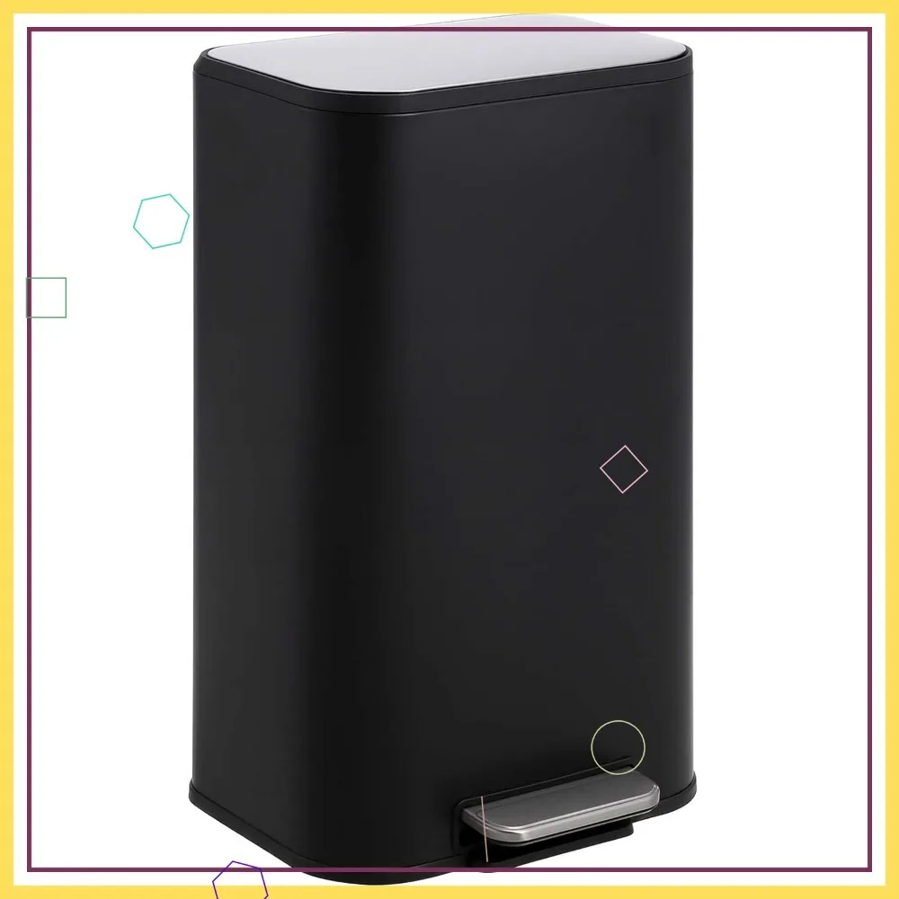 

8 Gallon Stainless Steel Trash Can with Soft Close Lid, Foot Pedal & Removable Inner Bucket for Home Office
