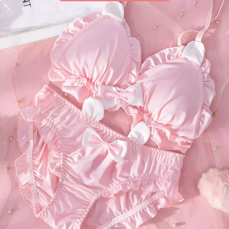 The Girl with Rabbit Ears, Cute Student Comfortable and Soft Girl Cute Underwear Bra Bra Without Steel Rings Women Underwear Set image 4