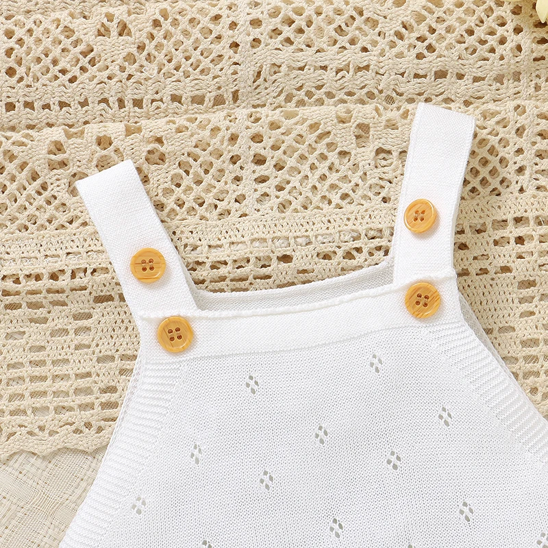 Baby Cotton Knitted Bodysuits Solid Sleeveless Newborn Infant Girls Strap Onesie Coveralls 0-18m Toddler White Outfits Costumes view 3