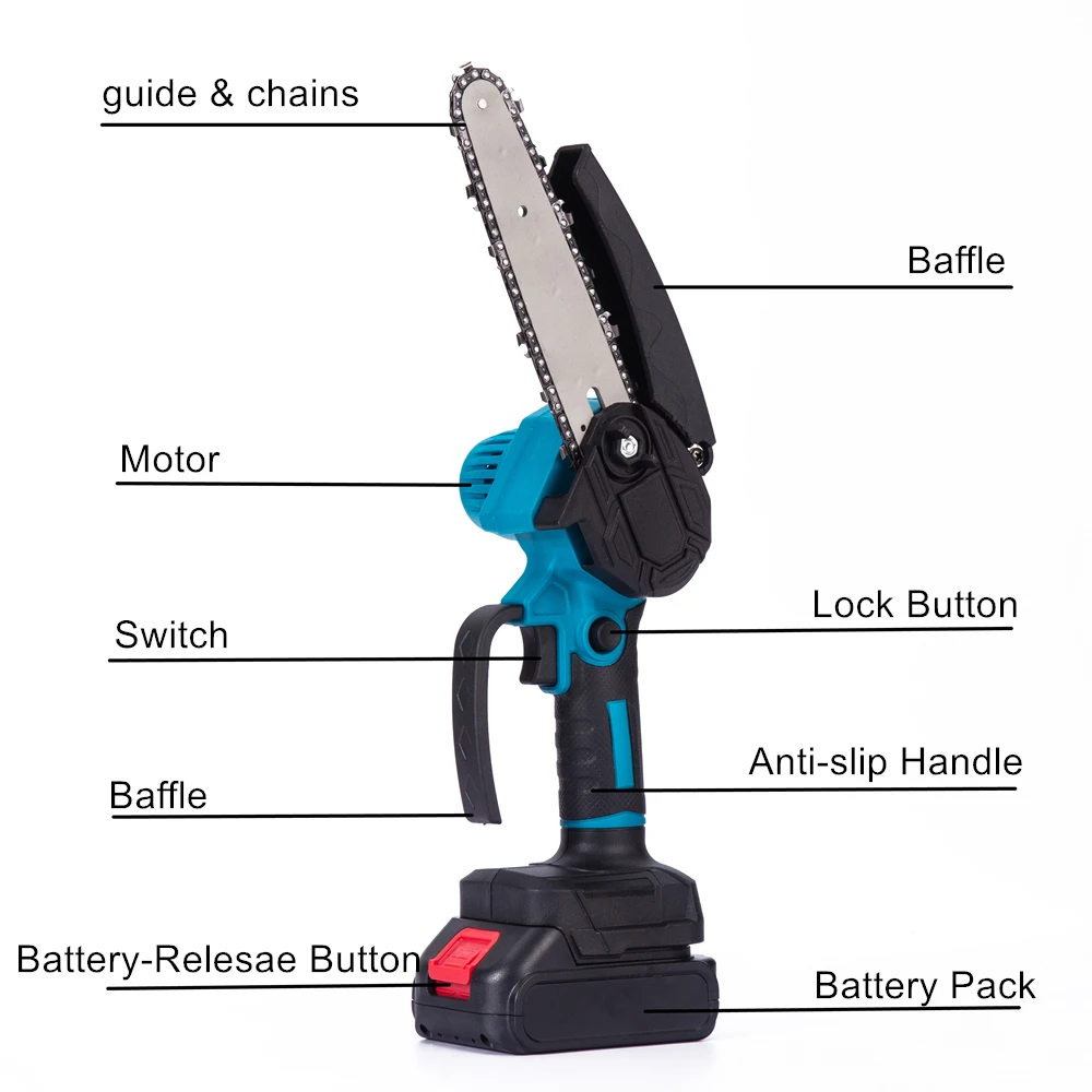 Imagem -03 - Mini Motosserra Elétrica sem Fio Motosserra Manual Ferramenta para Cortar Madeira Poda 1500w 6