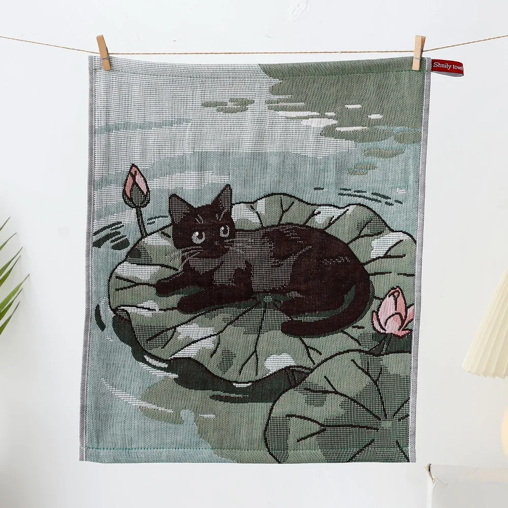 34x40cm Large Hand Towel 4 Layer Cotton Gauze Cat Pattern Pure Cotton Dish Cloth Quick Dry Decorative Kitchen Towel