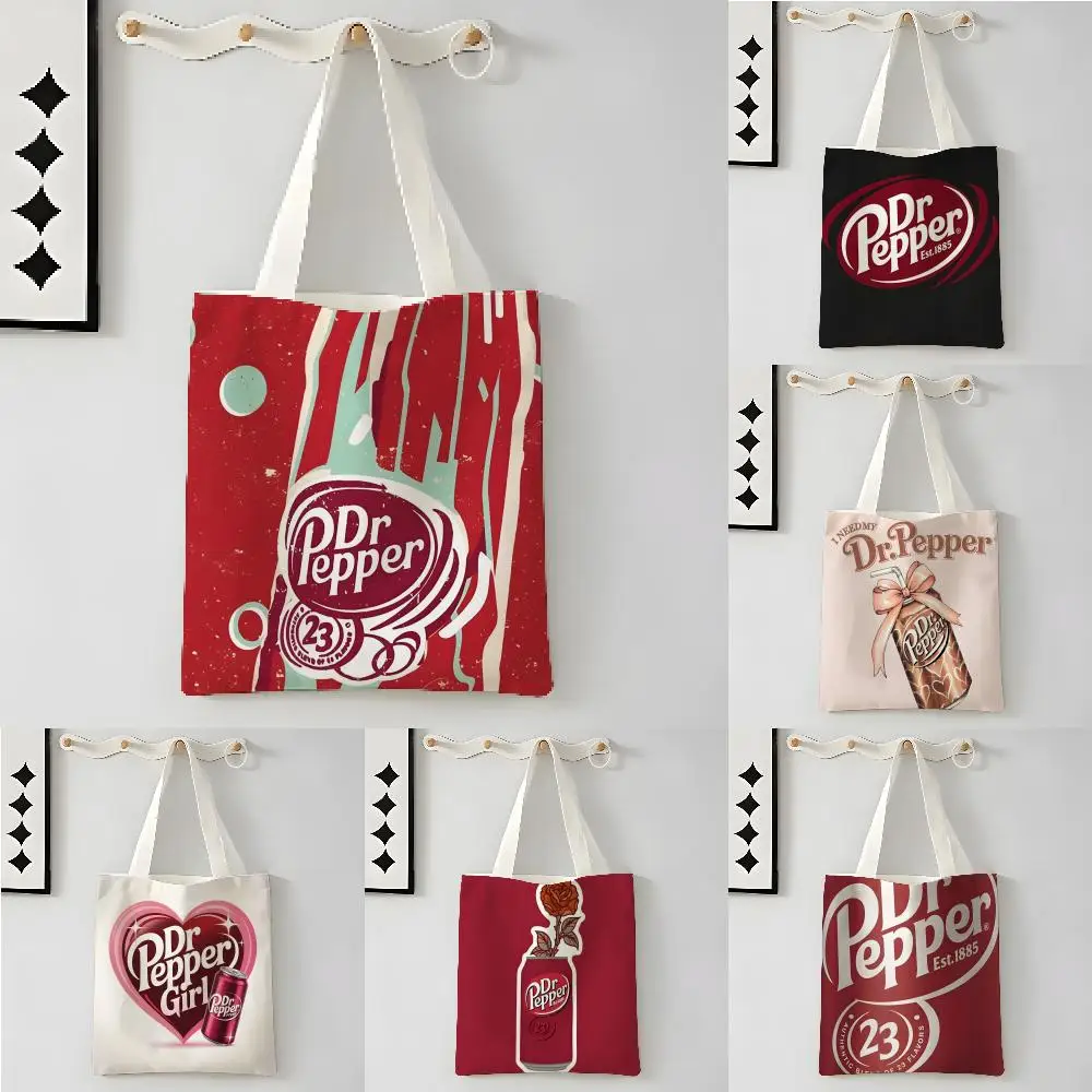 Bolsas de almacenamiento, bolso de lona para el hombro, bolsa para llevar libros, bolsa de mano con estampado para estudiantes, bolsa para llevar bebidas, café, K-Keurig Dr Pepper 2